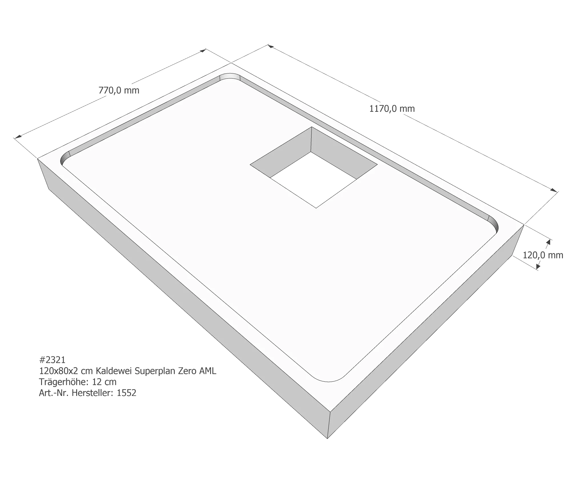 Duschwannenträger passend für Kaldewei Superplan Zero 120 × 80 × 2 cm Breite: 80 cm / Länge: 120 cm