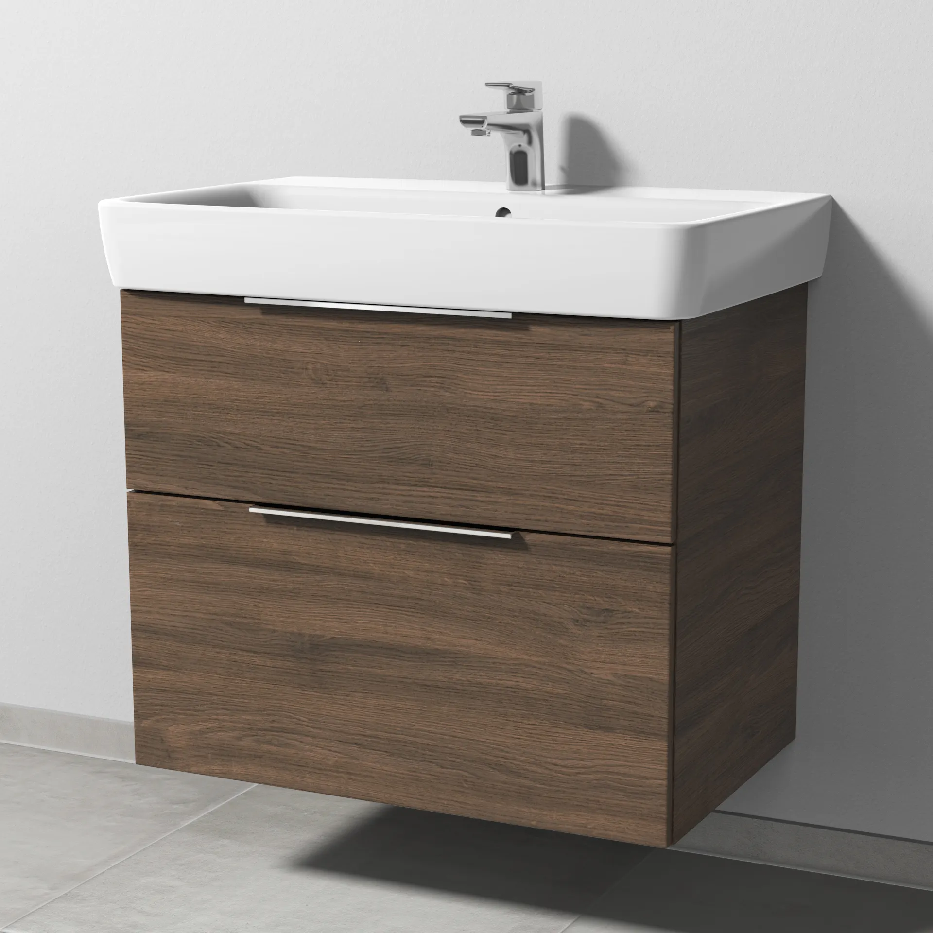 Sanipa Waschtischunterschrank „3way“ passend zu Keramik-Waschtische Renova Plan von Geberit 690 × 588 × 407 mm in Eiche Arizona, Becken mittig