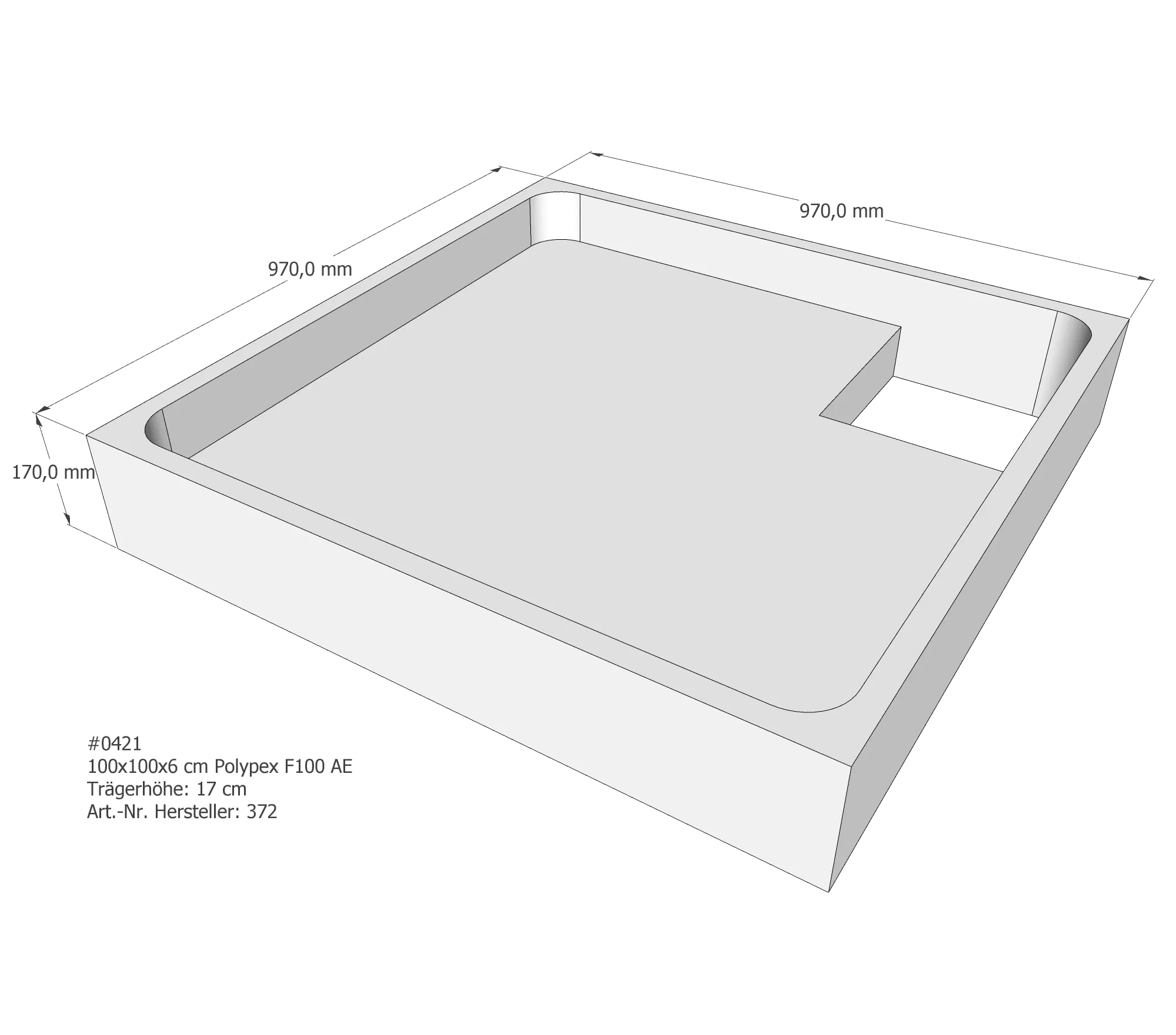 Duschwannenträger passend für Polypex F100 100 × 100 × 6 cm