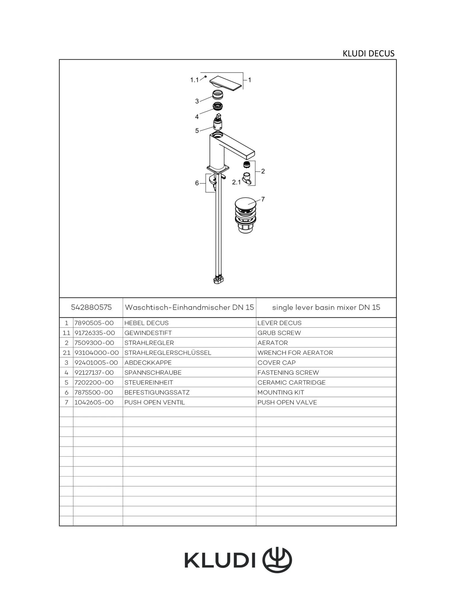 Kludi DECUS Waschtisch-EHM 110 DN 15 chrom Kludi DECUS Waschtisch-EHM 110 DN 15 chrom