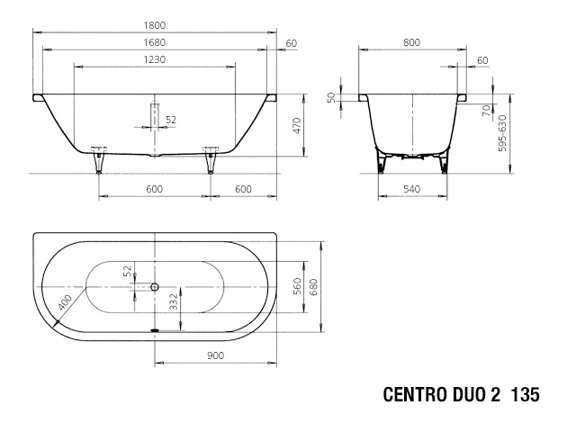 Kaldewei vorwand Badewanne „Centro Duo 2“ 180 × 80 cm in alpinweiß, / 
