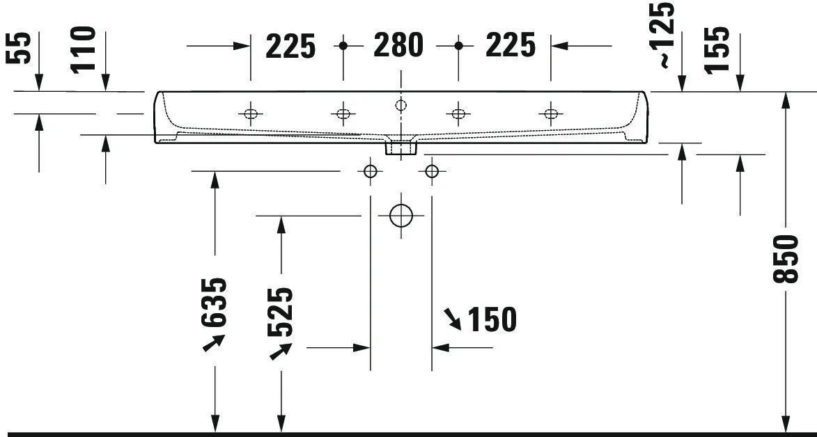 Wandwaschtisch geschliffen „Qatego“ 120 × 47 × 15 cm, ohne Hahnlochbohrung