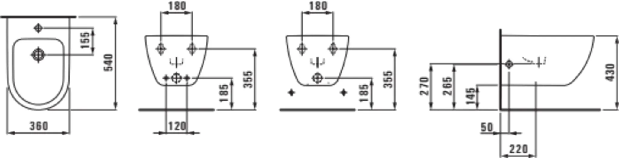 PRO X Wandbidet 830860 1 HL Anschl. innen 540x360x285 weiß