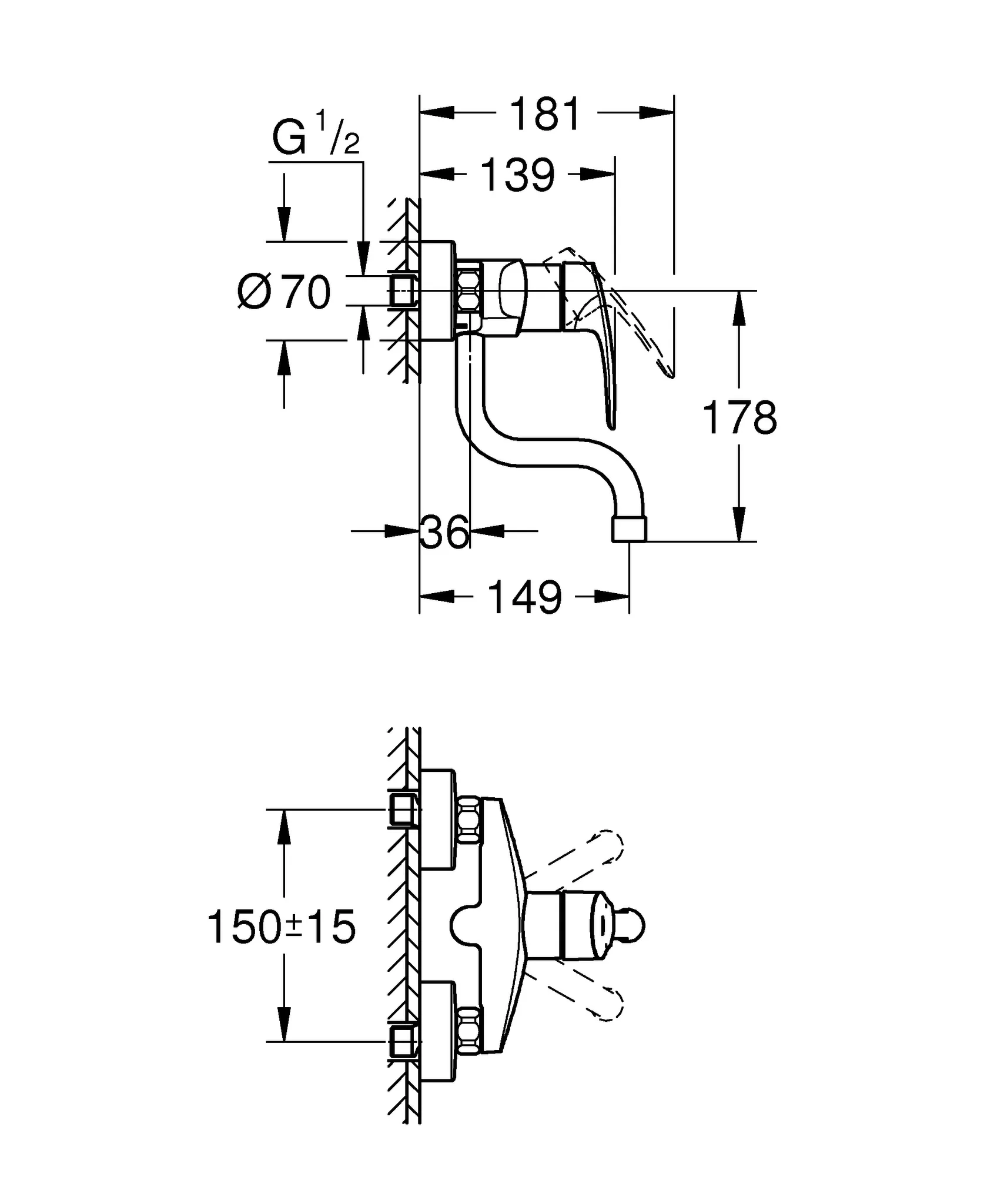 Grohe Eurosmart Professional Einhand-Spültischbatterie 31509_3 Wandmontage chrom Grohe Eurosmart Professional Einhand-Spültischbatterie 31509_3 Wandmontage chrom