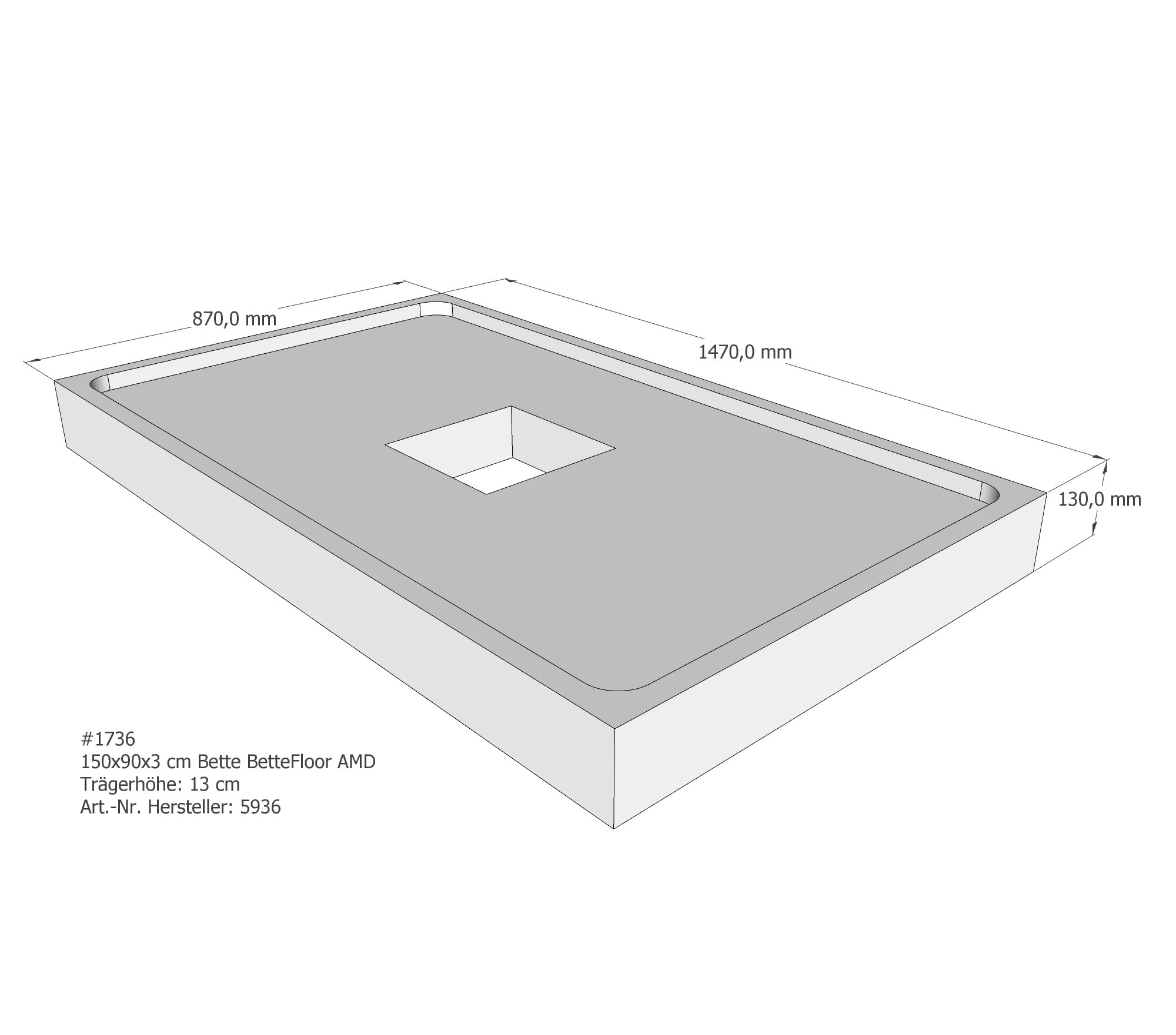 Duschwannenträger für Bette Floor 150 × 90 × 3 cm Breite: 90 cm / Länge: 150 cm