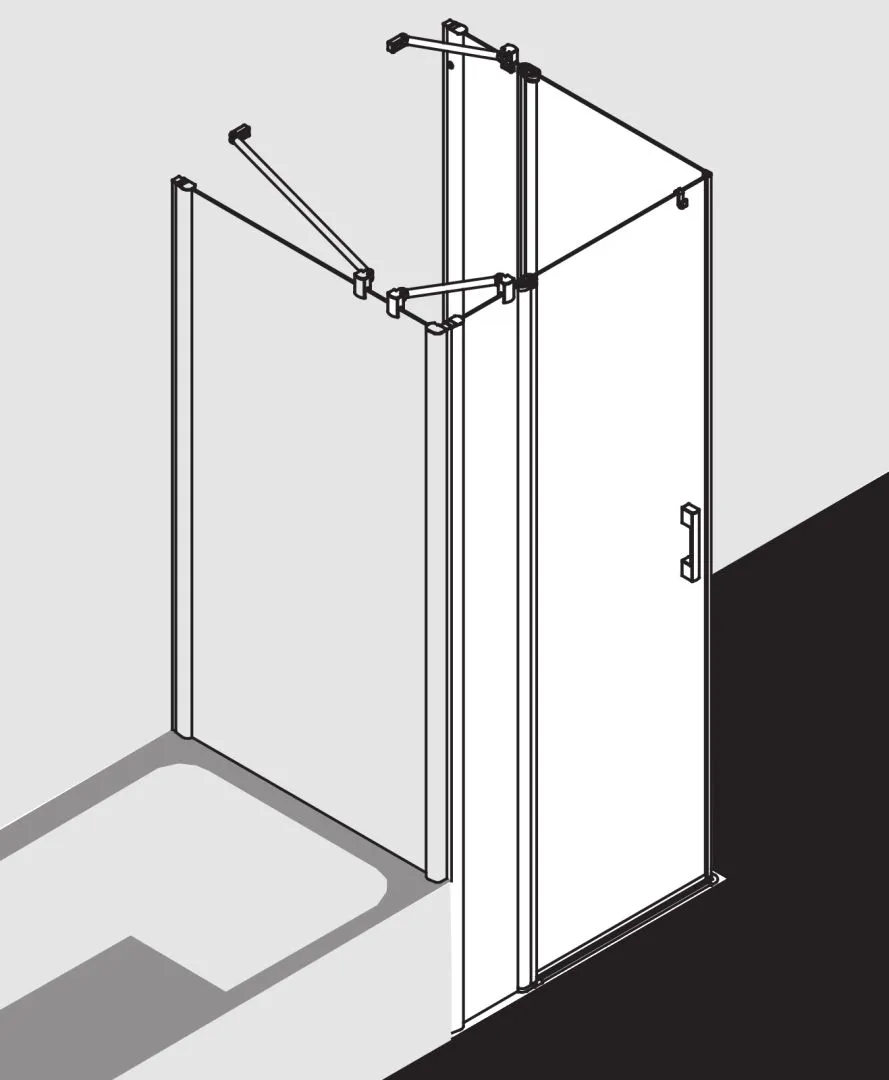 Kermi Duschtür Eckeinstieg 2-teilig Pendeltüren mit Festfeldern Halbteil links „PEGA“ Glas Klar, Profile Silber Hochglanz, BV: 715 - 740 mm GAK: 700 - 725 mm WE: 725 - 750 mm H: 1850 mm