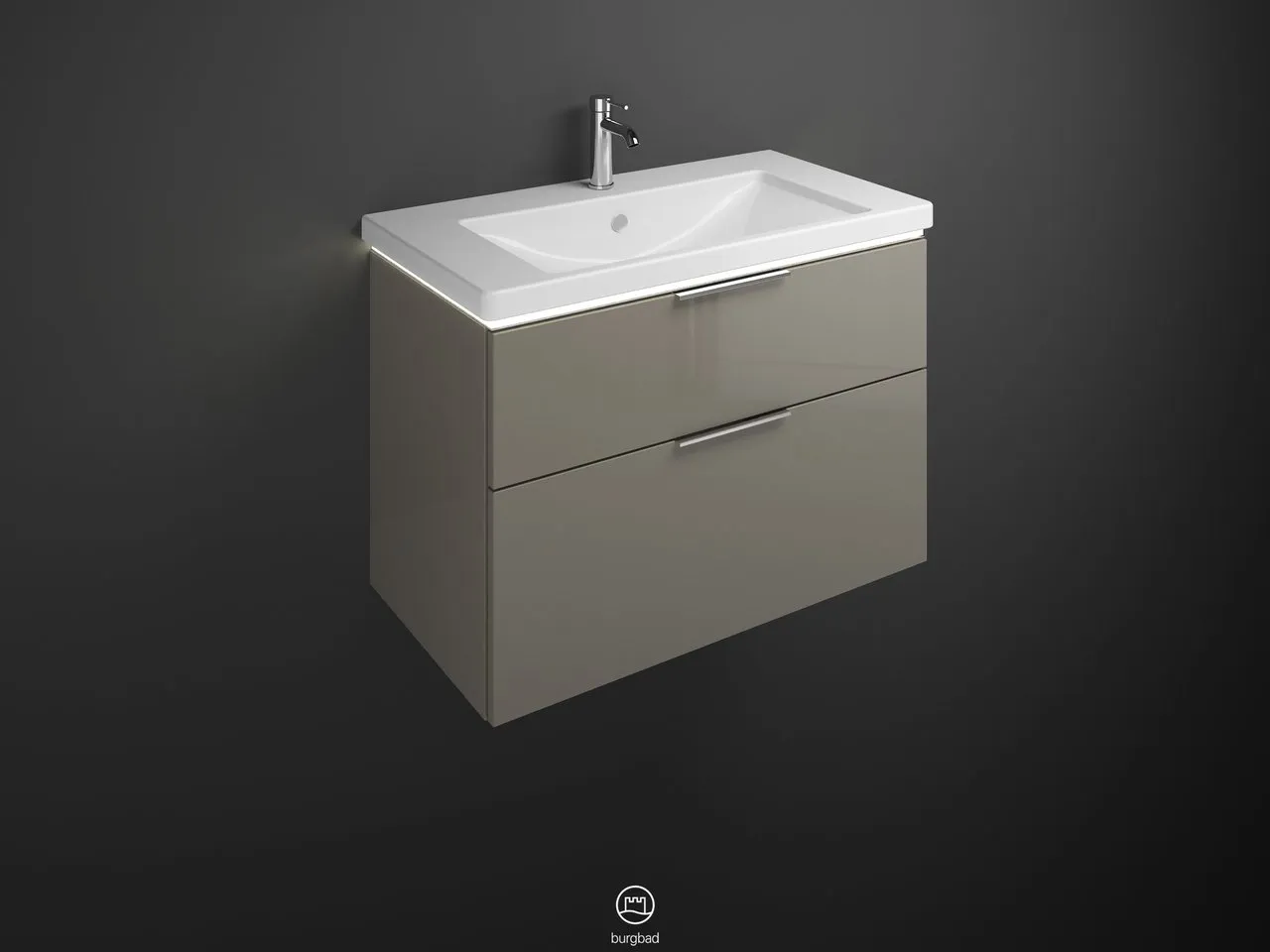 burgbad Badmöbelset Keramik-Waschtisch inkl. Waschtischunterschrank „Eqio“ 93 × 66,5 × 49 cm Griff, Chrom (230 mm), in Grau Hochglanz burgbad Badmöbelset Keramik-Waschtisch inkl. Waschtischunterschrank „Eqio“ 93 × 66,5 × 49 cm Griff, Chrom (230 mm), in Grau Hochglanz