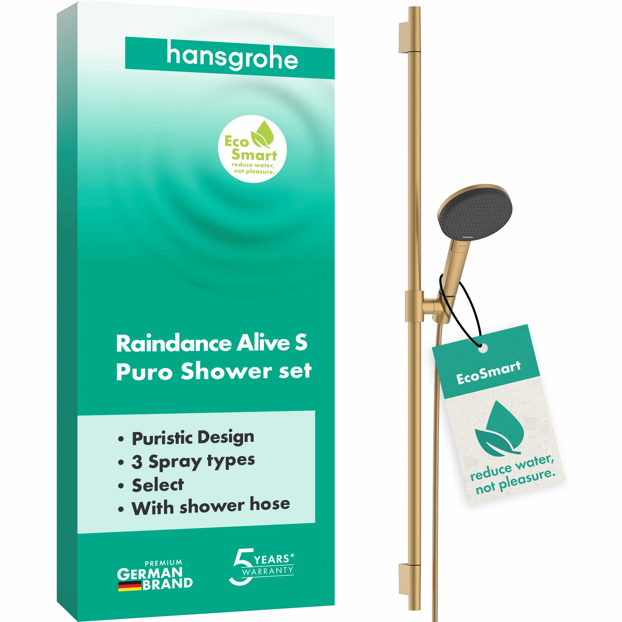 Hansgrohe Raindance Alive Select S Brauseset 125 mm, Brushed Bronze, 3 Strahlarten, QuickClean, stufenlos verstellbare Halterung