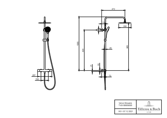 Gleitstangekombination „Verve Showers“, Befestigung verdeckt 47,2 cm 