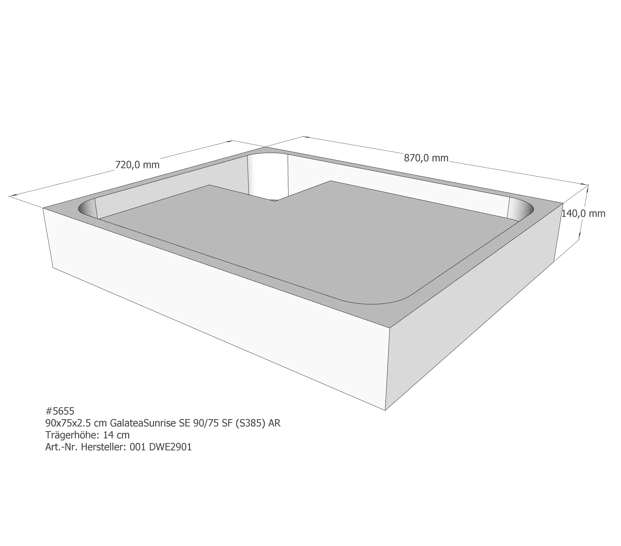 Duschwannenträger passend für Galatea SE 90/75 SF 90 × 75 × 2,5 cm