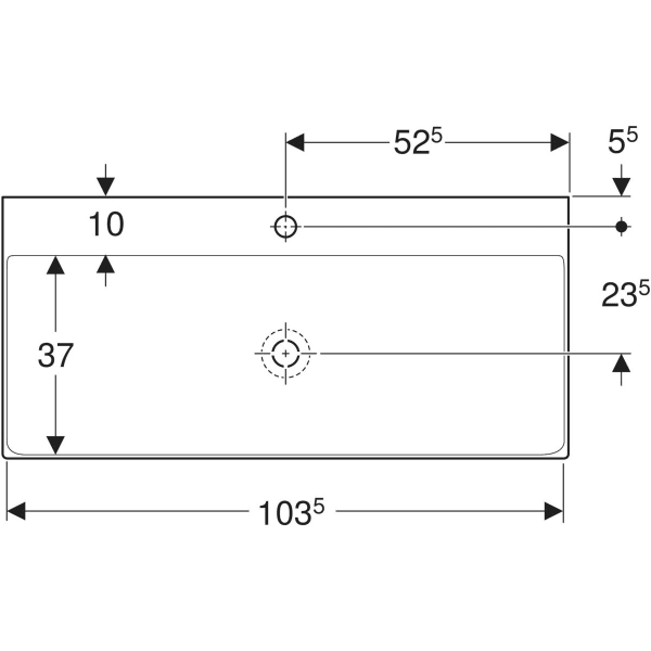 Wandwaschtisch „One“, rechteckig, Hahnlochposition mittig 105 × 48 cm mit KeraTect®