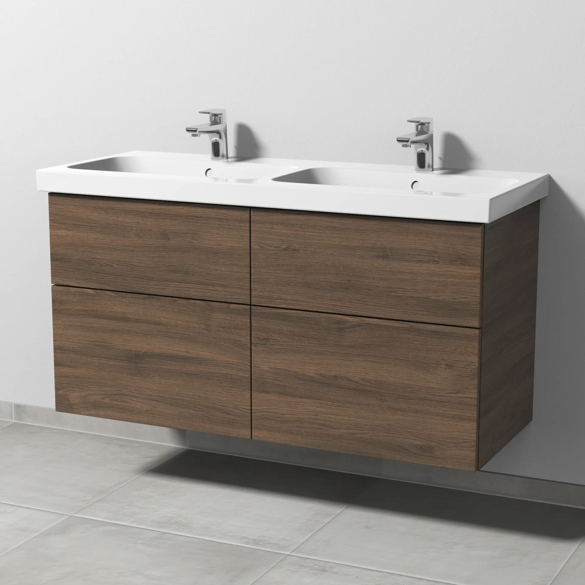 Sanipa Waschtischunterschrank „3way“ passend zu Keramik-Waschtische iCon Light von Geberit 1150 × 591 × 462 mm in Eiche Arizona, Becken links und