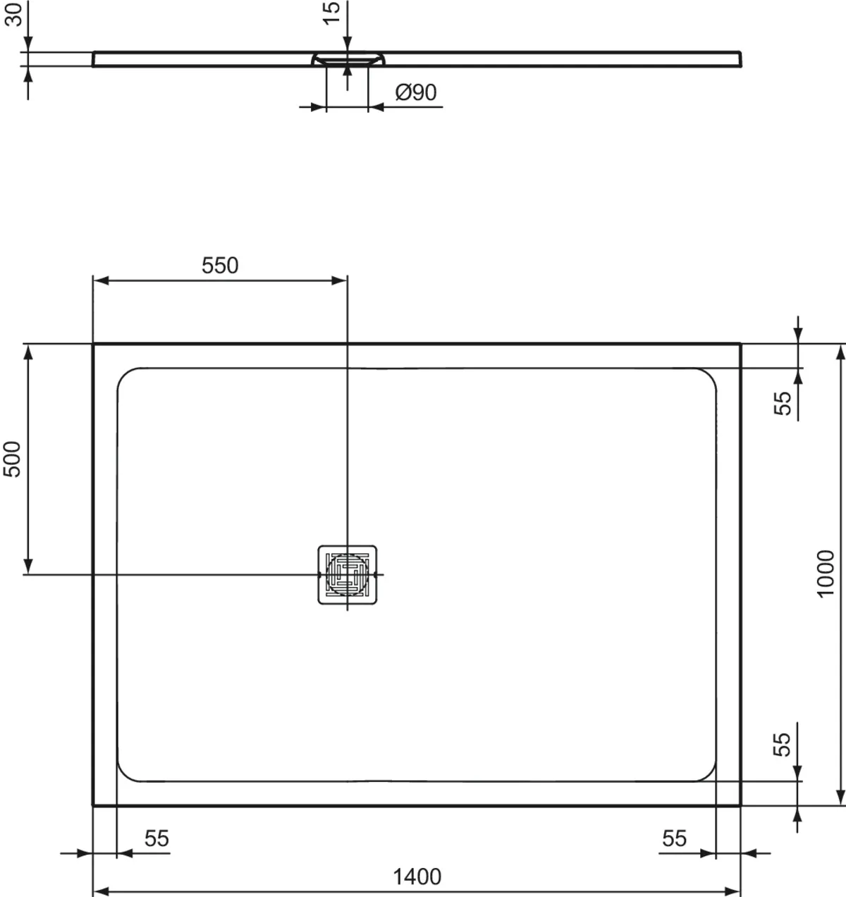Ideal Standard Rechteck-Brausewanne Ultra Flat S + Sandstein 1400x1000 mm 30 mm Höhe