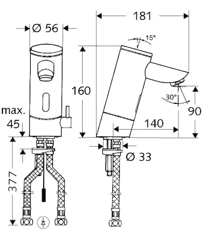 Waschtisch-Armatur PURIS E, Elektronisch, HD-M - Hochdruck Mischwasser, Infrarot, 2x G 3/8 IG, verlängerter Auslauf, chrom