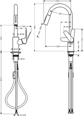 Spültischmischer 240 Focus M41 Ausziehbrause 2jet chrom