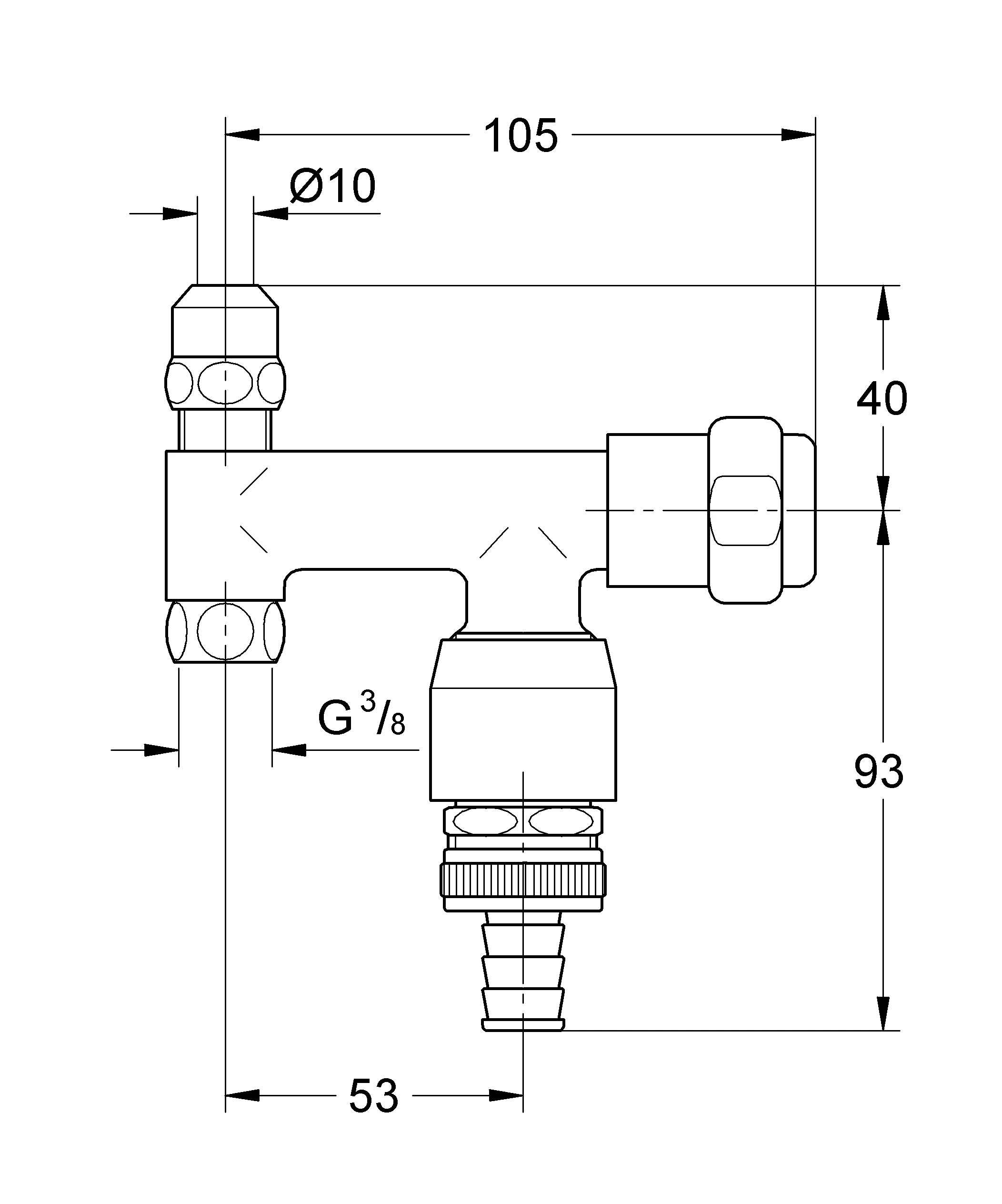 Original WAS Ventil Eckfix 41033, DN 10, Montage auf Eckventil, Achsmaß 60 mm, mit Sicherungseinrichtung Typ HD, Fettkammer-Oberteil 3/8'' für den absperrbaren Schlauchanschluss, eigensicher, chrom