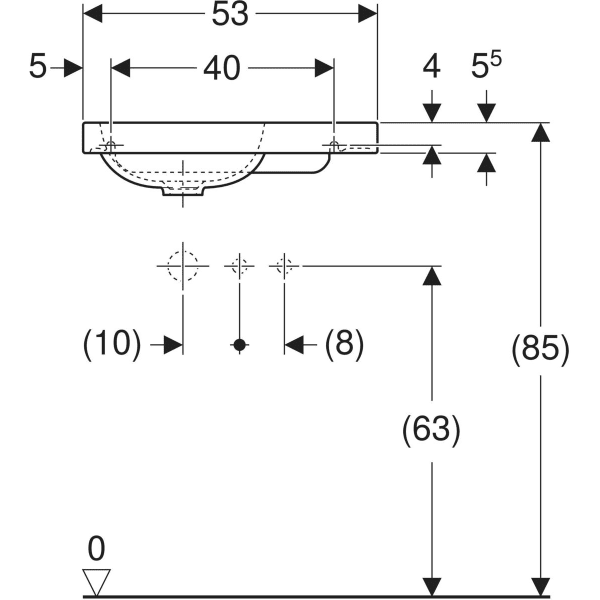 Wandwaschtisch mit Ablagefläche „iCon Light“, rechteckig, Hahnlochposition rechts, Ablagefläche rechts, mittig 53 × 31 cm in weiß matt