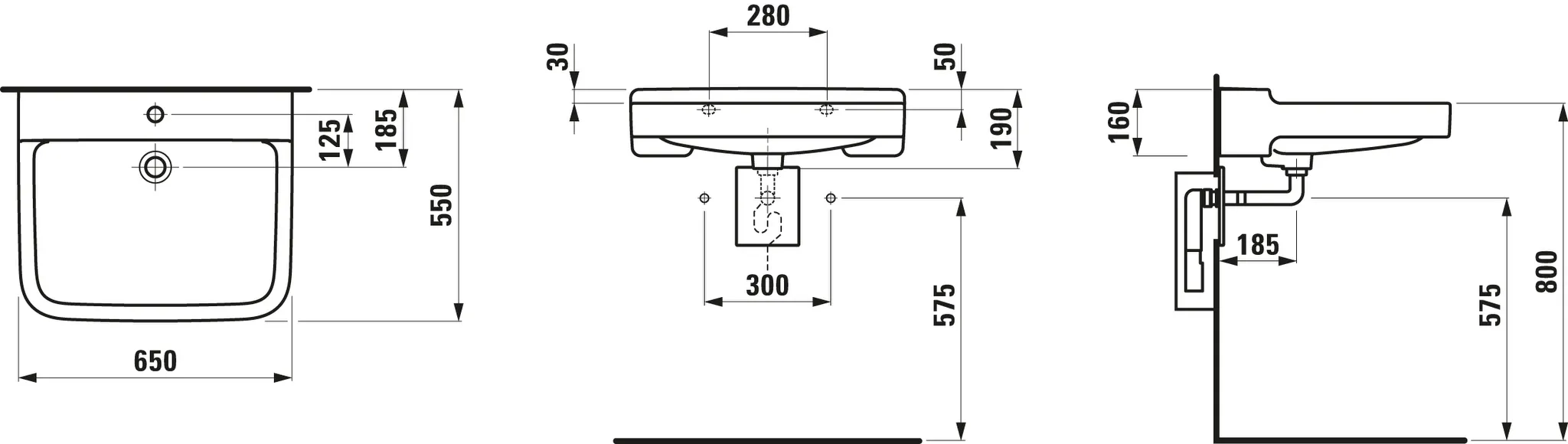 Waschtisch barrierefrei PRO LIBERTY 550x650x190 1 Hahnloch mit Überlauf weiß