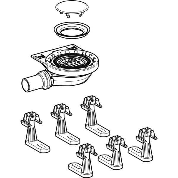 Duschwannenablauf mit sechs Füßen, für Setaplano Duschfläche, Sperrwasserhöhe 30 mm Duschwannenablauf mit sechs Füßen, für Setaplano Duschfläche, Sperrwasserhöhe 30 mm