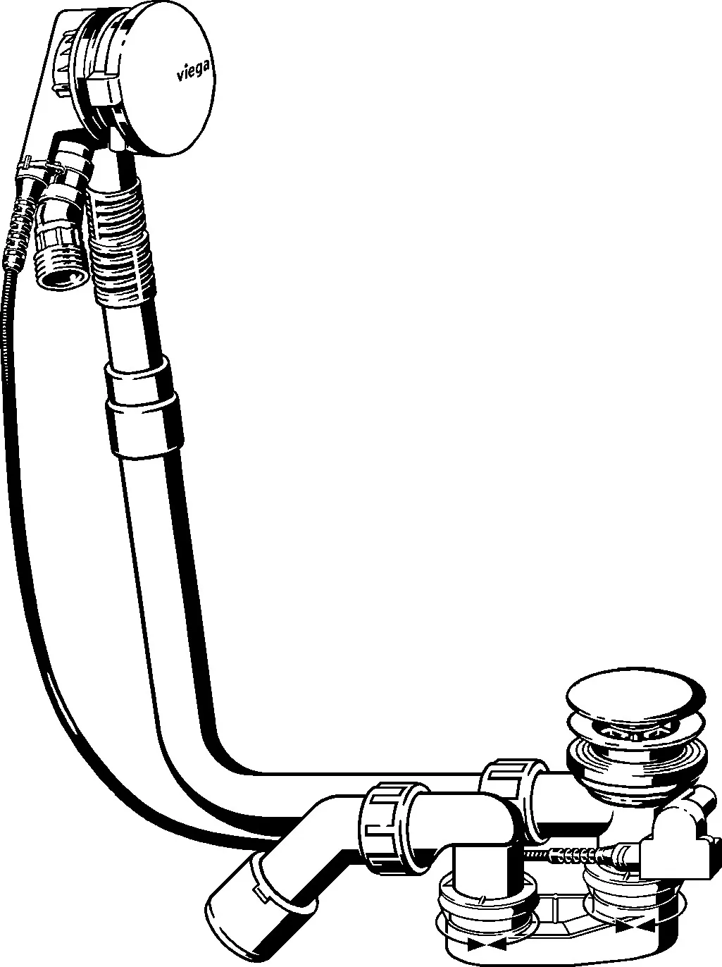 Viega Ab- und Überlaufgarnitur mit Zulauffunktion Modell 6161.60 „Multiplex Trio“ 6161.60 in 725 mm × DN40 / 50 verchromt 11 cm