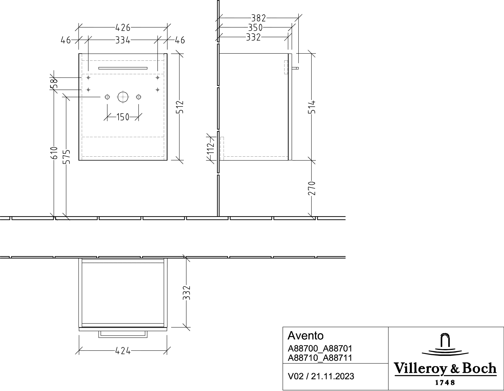 Villeroy & Boch Avento Unterschrank für Unterbauwaschbecken 430 x 514 x 384 mm, Arizona Oak