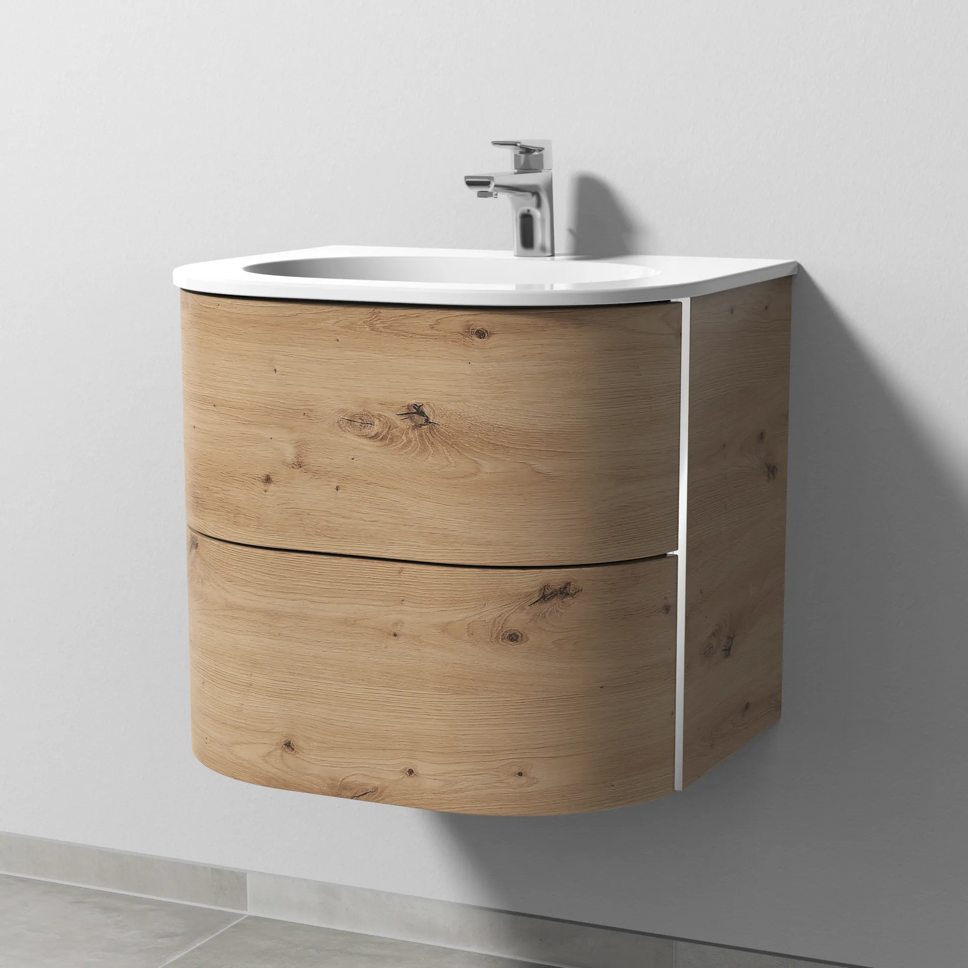Sanipa Keramik-Waschtisch-Set mit Waschtischunterschrank „4balance“ 584 × 514 × 522 mm in Eiche Natural-Touch, ohne Beleuchtung