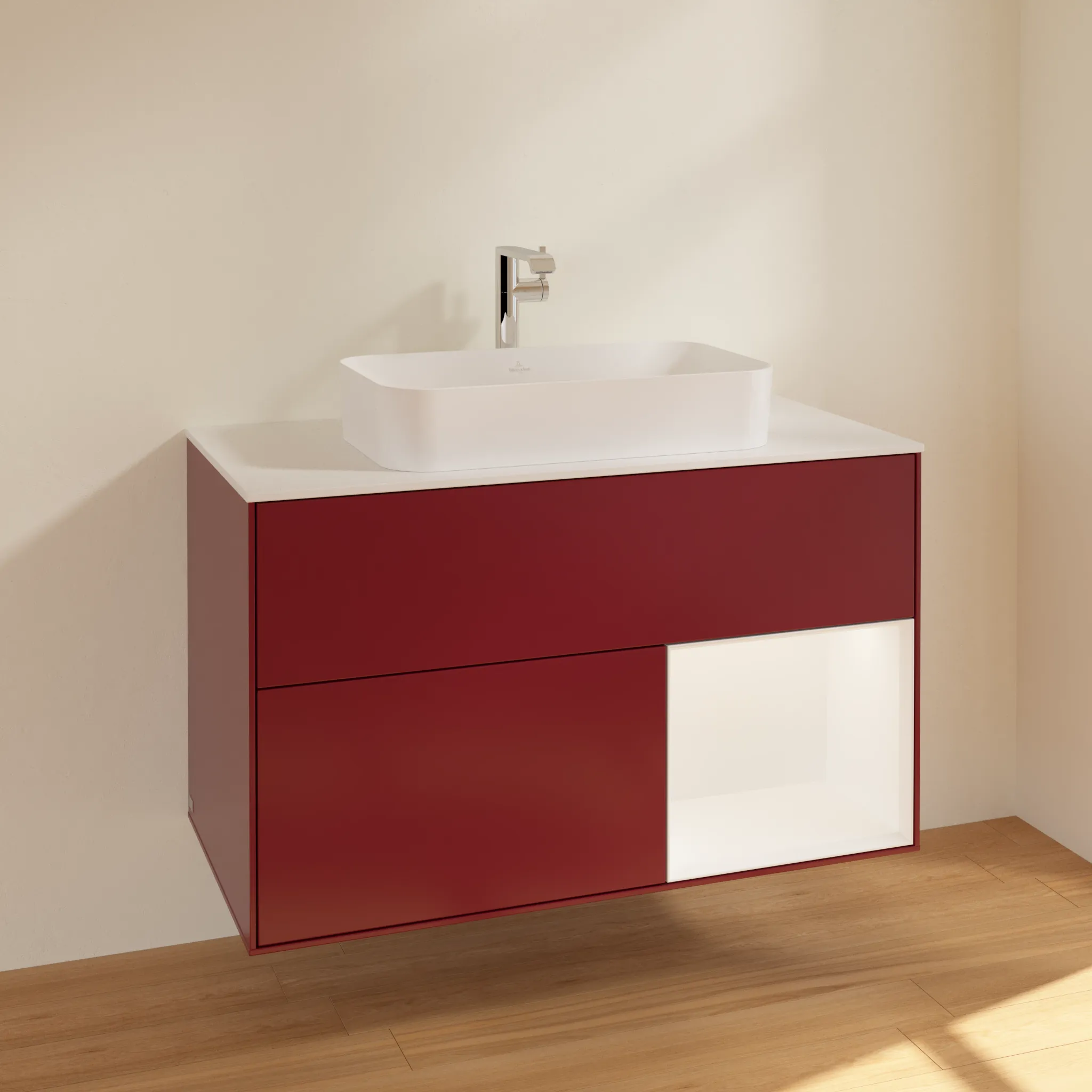 Villeroy & Boch Waschtischunterschrank „Finion“ für Schrankwaschtisch 1000 × 603 × 501 mm Peony Matt Lacquer, für Becken mittig, mit Hahnlochbohrung