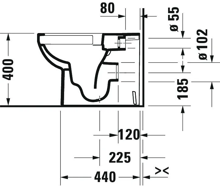 Stand-Tiefspül-WC back to wall „No.1“ 36,5 × 40 × 57 cm in mit HygieneGlaze