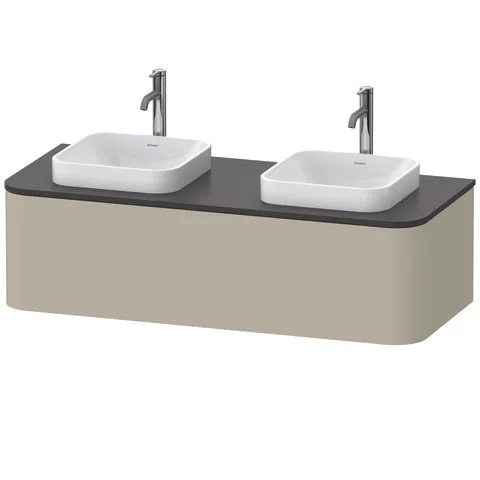 Duravit Waschtischunterschrank wandhängend „Happy D.2 Plus“ 130 × 35,4 × 55 cm Becken: links und rechts / Beleuchtung: ohne / Front- & Korpusfarbe: Taupe Seidenmatt / Größe: 130 × 55 × 35,4 cm / Oberfläche: Lack / Schubladen: 1 Duravit Waschtischunterschrank wandhängend „Happy D.2 Plus“ 130 × 35,4 × 55 cm Becken: links und rechts / Beleuchtung: ohne / Front- & Korpusfarbe: Taupe Seidenmatt / Größe: 130 × 55 × 35,4 cm / Oberfläche: Lack / Schubladen: 1