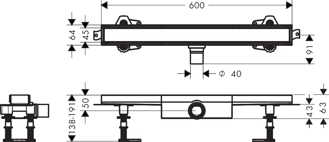 Hansgrohe RainDrain Compact Komplettset Duschrinne 600 befliesbar Hansgrohe RainDrain Compact Komplettset Duschrinne 600 befliesbar