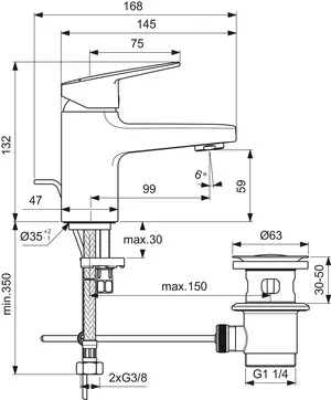 Waschtischarmatur Ceraplan H60 mit Ablaufgarnitur Ausladung 99mm Easyfix+ Chrom Waschtischarmatur Ceraplan H60 mit Ablaufgarnitur Ausladung 99mm Easyfix+ Chrom