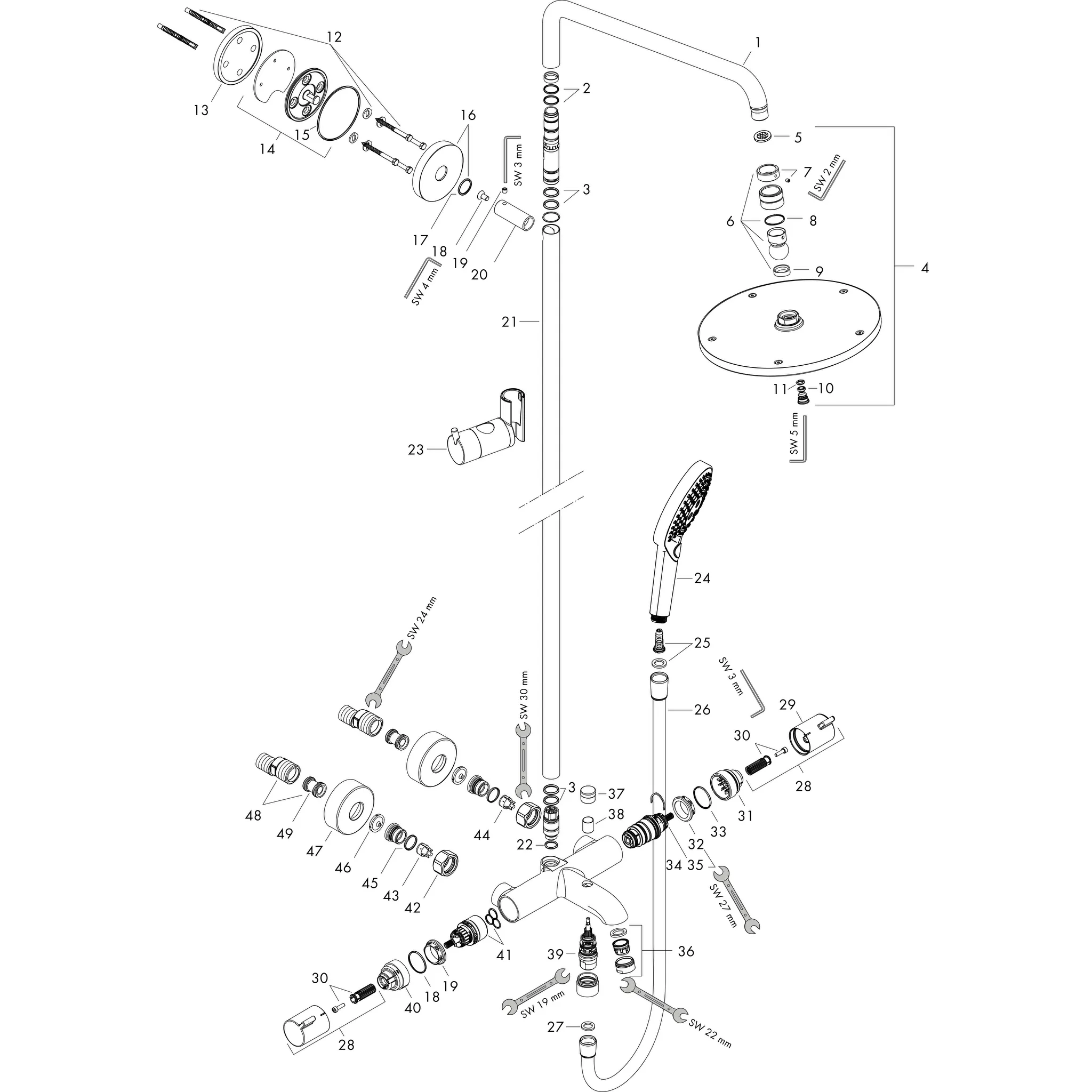 Showerpipe Raindance Select Wanne chr.Kopfbrause Raindance Air 1jet 240mm