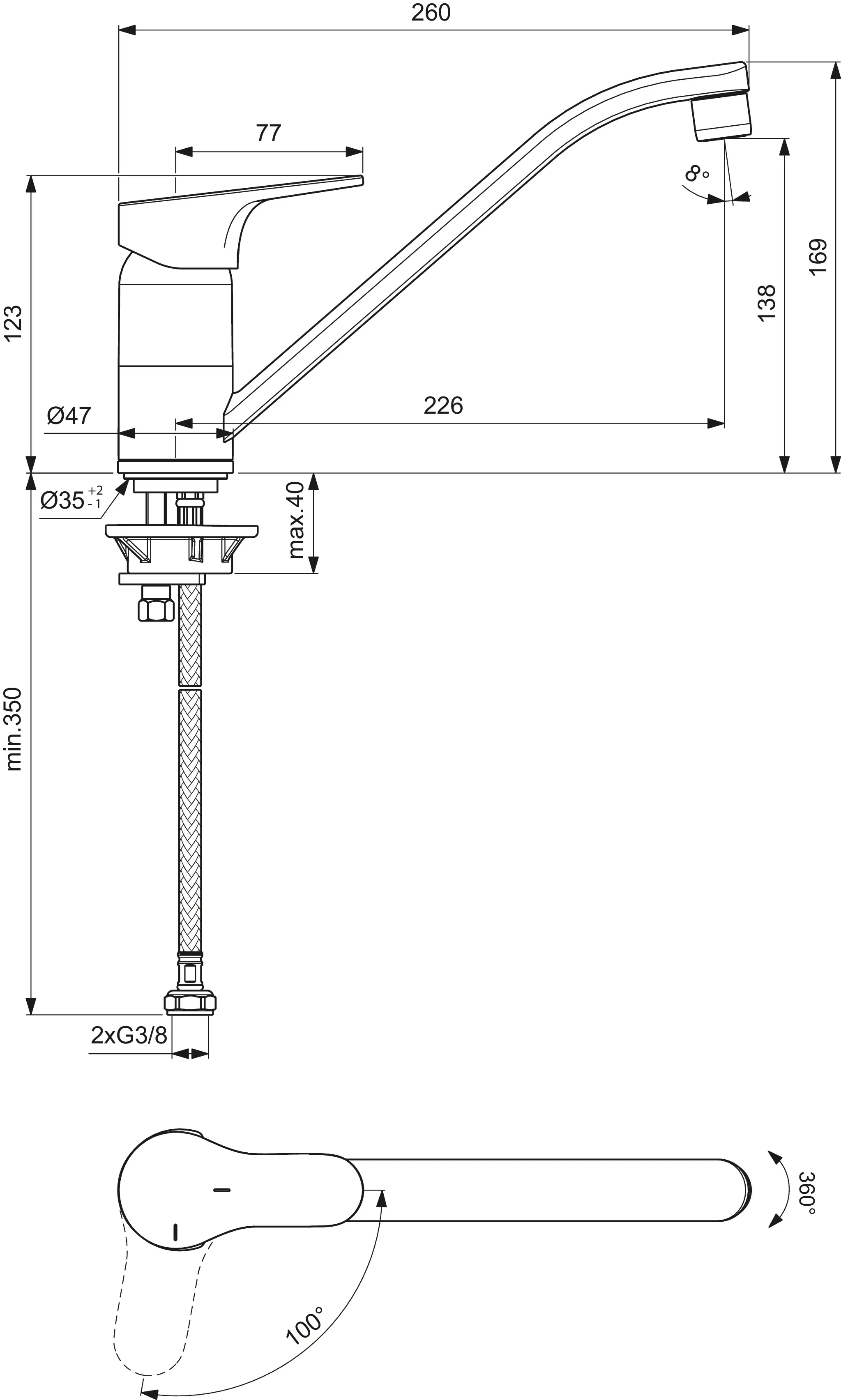 Küchenarmatur Cerabase BlueStart Ausladung 226mm Chrom