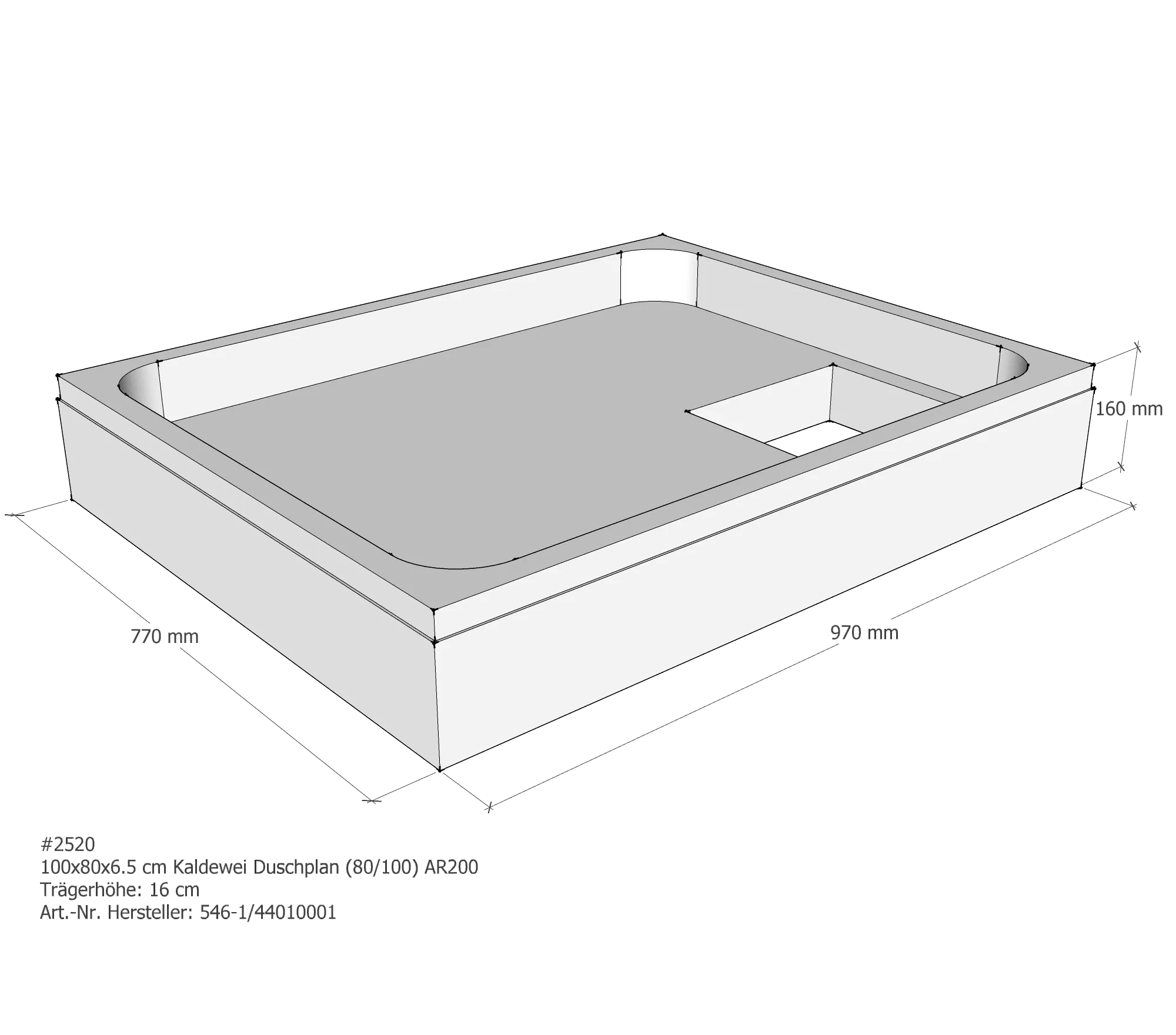 Duschwannenträger für Kaldewei Duschplan 100 × 80 × 6,5 cm Breite: 80 cm / Länge: 100 cm
