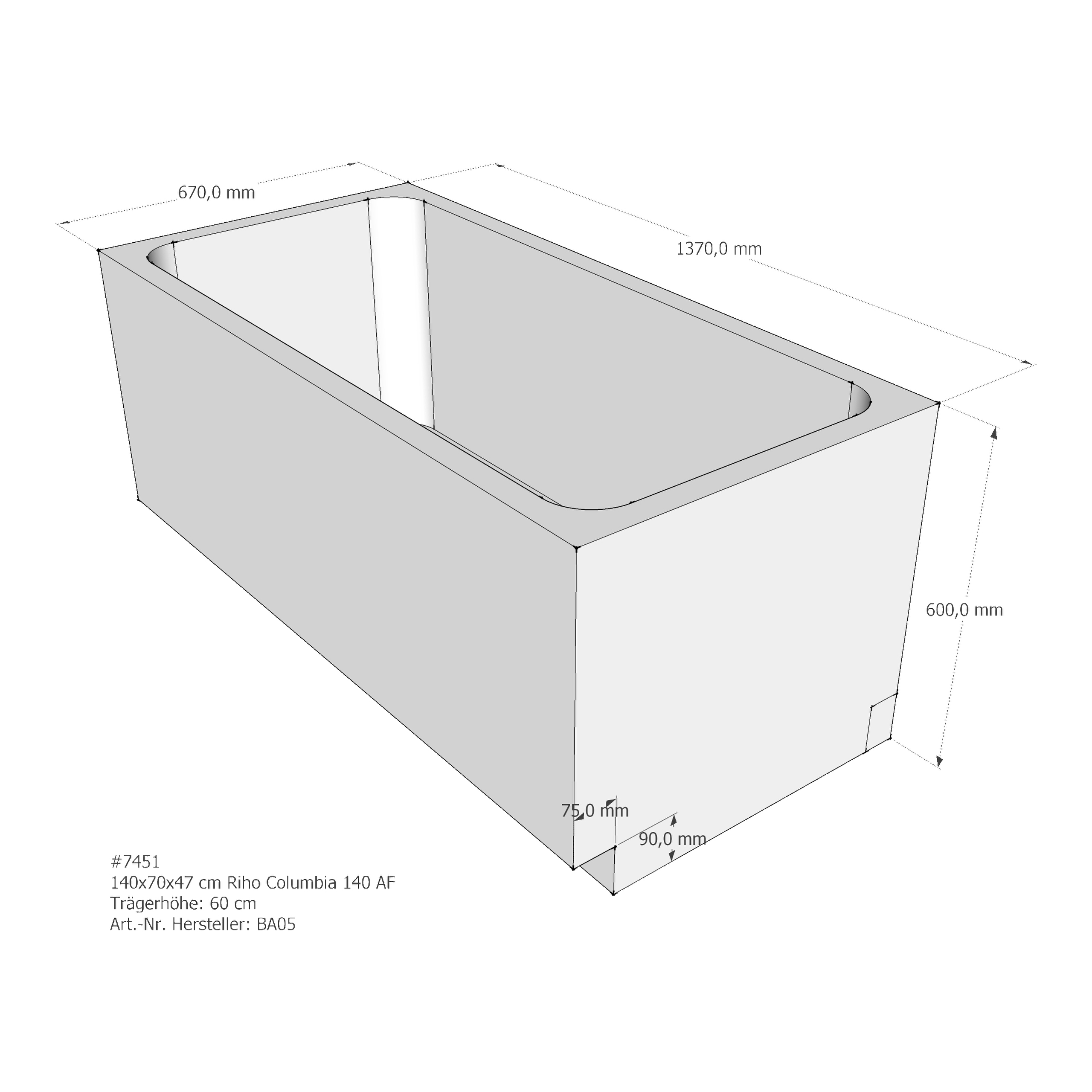 Badewannenträger für Riho Columbia 140 140 × 70 × 47 cm Badewannenträger für Riho Columbia 140 140 × 70 × 47 cm