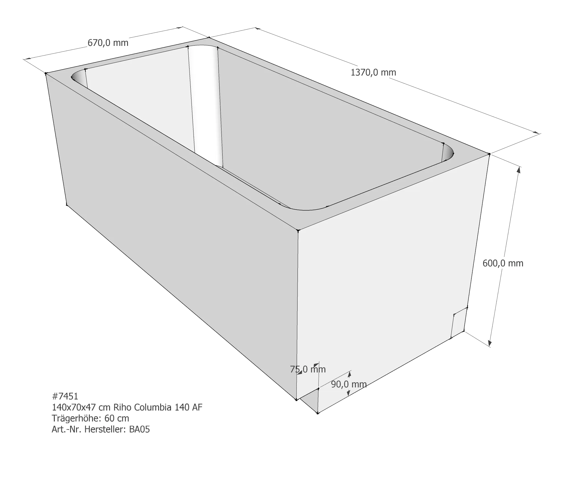 Badewannenträger für Riho Columbia 140 140 × 70 × 47 cm Badewannenträger für Riho Columbia 140 140 × 70 × 47 cm