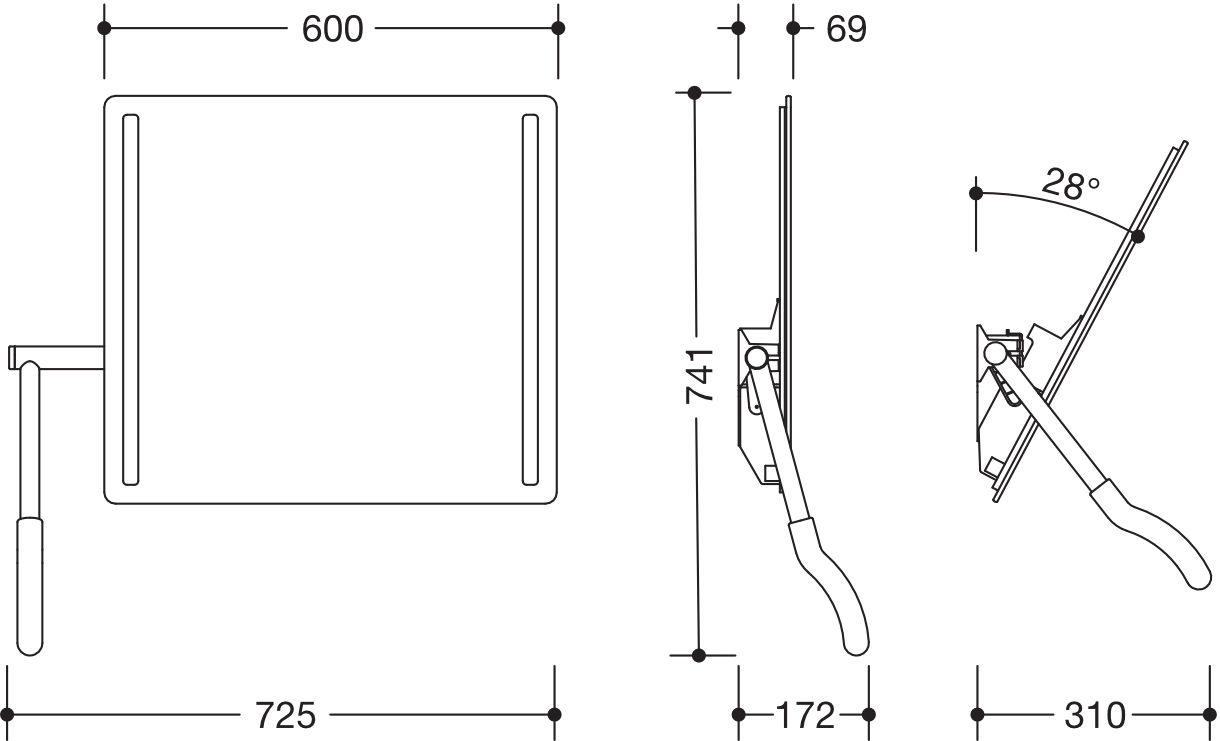 HEWI Kippspiegel „Serie 802 LifeSystem“ 60 × 54 cm in Senfgelb