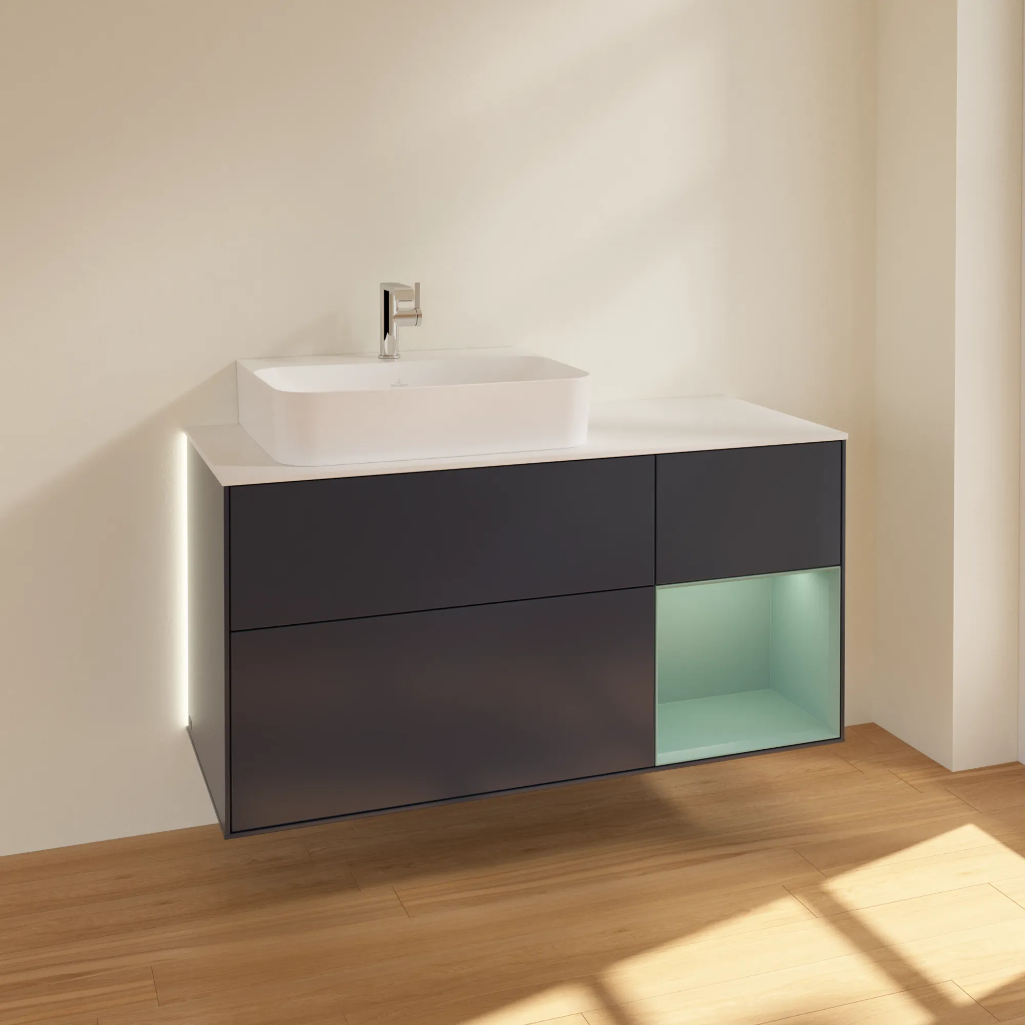 Villeroy & Boch Waschtischunterschrank „Finion“ für Schrankwaschtisch 1200 × 603 × 501 mm Midnight Blue Matt Lacquer, für Becken links Villeroy & Boch Waschtischunterschrank „Finion“ für Schrankwaschtisch 1200 × 603 × 501 mm Midnight Blue Matt Lacquer, für Becken links