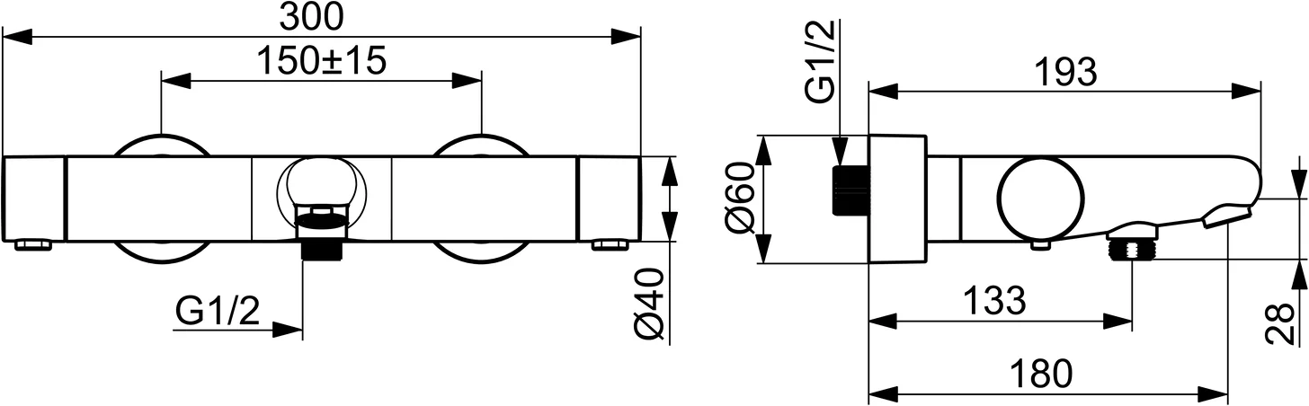 HansaPRISMA Wannen- und Brausearmatur Wandmontage Thermostat Chrom