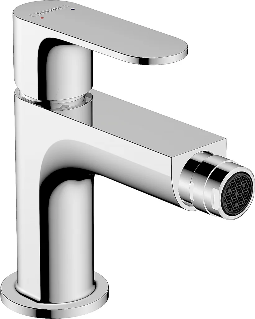 Hansgrohe Bidetmischer Rebris S, Chrom, Einhebel-Bedienung, Zugstangen-Ablaufgarnitur, Auslaufhöhe 89 mm, Normalstrahl, max. Durchflussmenge 5 l/min bei 3 bar, Keramikmischsystem, einstellbare Temperaturbegrenzung, für Durchlauferhitzer geeignet