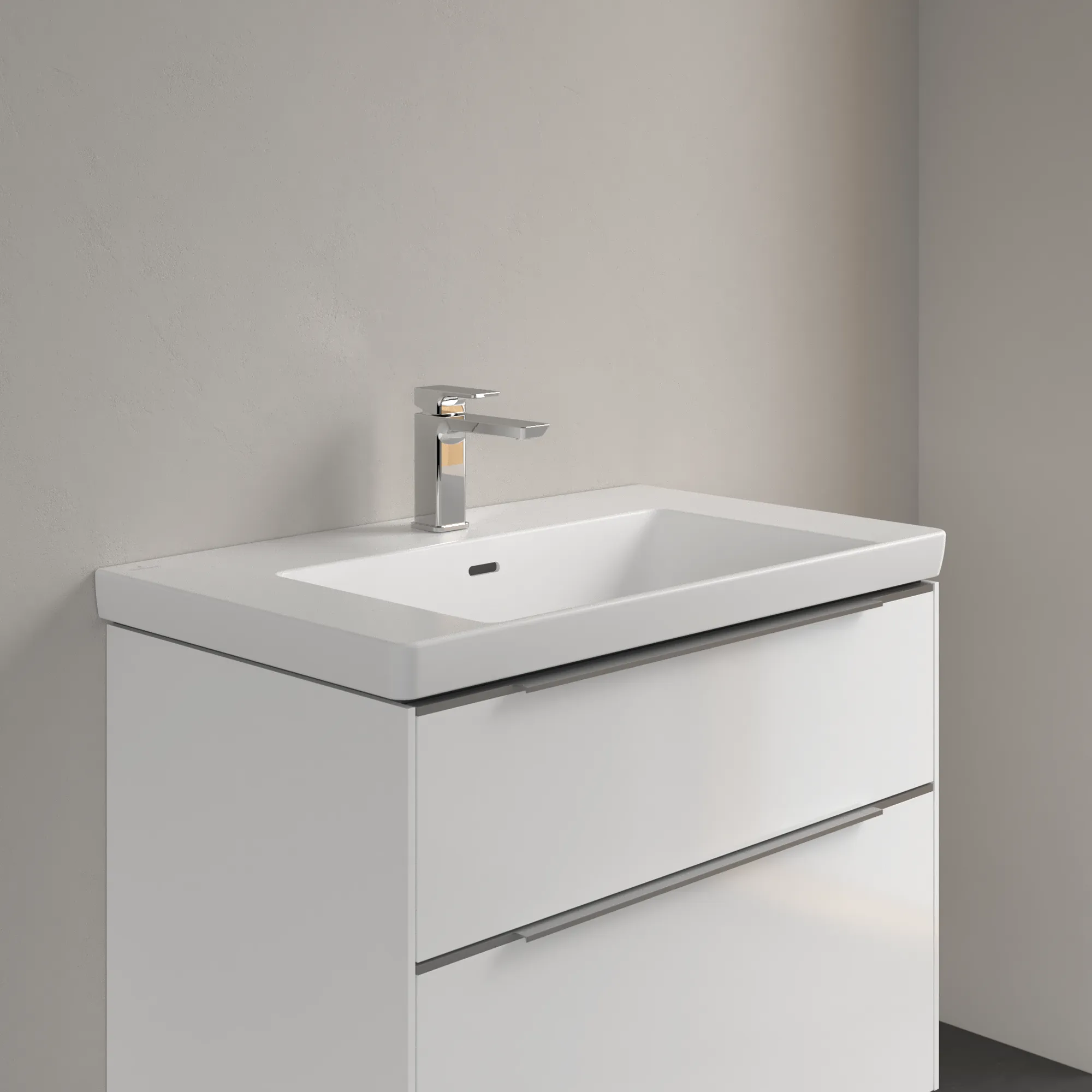Villeroy & Boch Wandwaschtisch aus TitanCeram „Subway 3.0“ 800 × 470 × 165 mm, ohne Hahnlochbohrung, Hahnlochposition mittig in Stone White