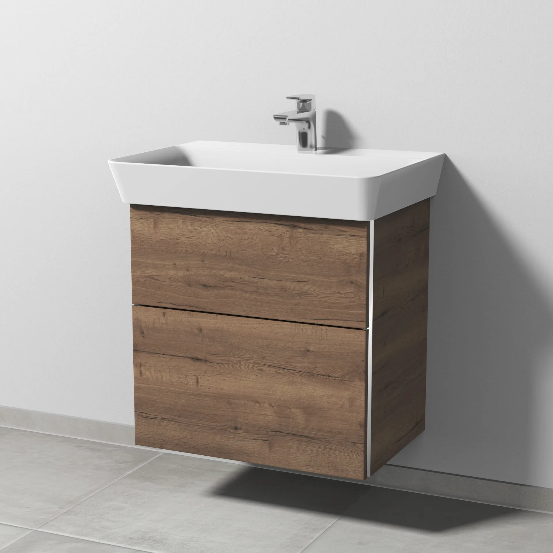 Sanipa Waschtischunterschrank „3way“ passend zu Keramik-Waschtische Connect Air Cube von Ideal Standard 580 × 582 × 402 mm in Eiche Tabak