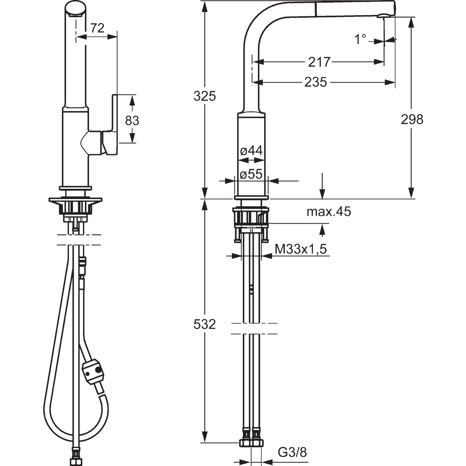 HA Einhebelmischer Küchenarmatur HANSARONDA 5491 Ausladung 217 mm DN15 Chrom