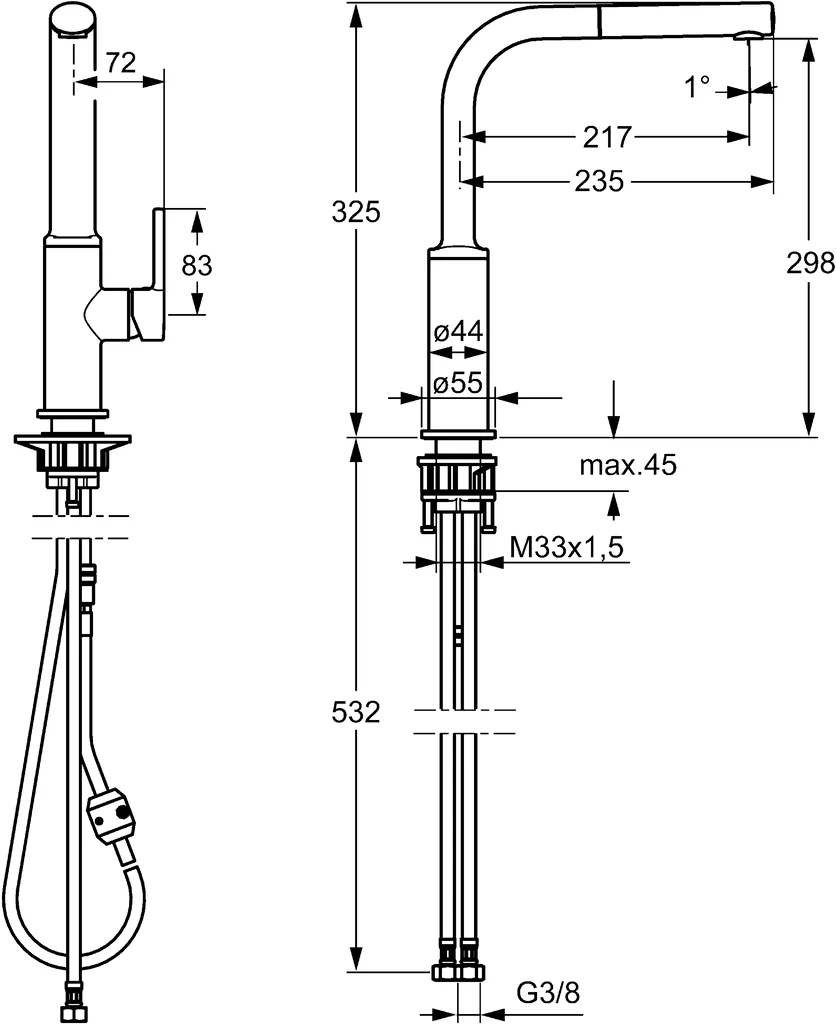 HansaRONDA Einhebelmischer Küchenarmatur HansaRONDA 5491 Ausladung 217 mm DN15 Chrom HansaRONDA Einhebelmischer Küchenarmatur HansaRONDA 5491 Ausladung 217 mm DN15 Chrom