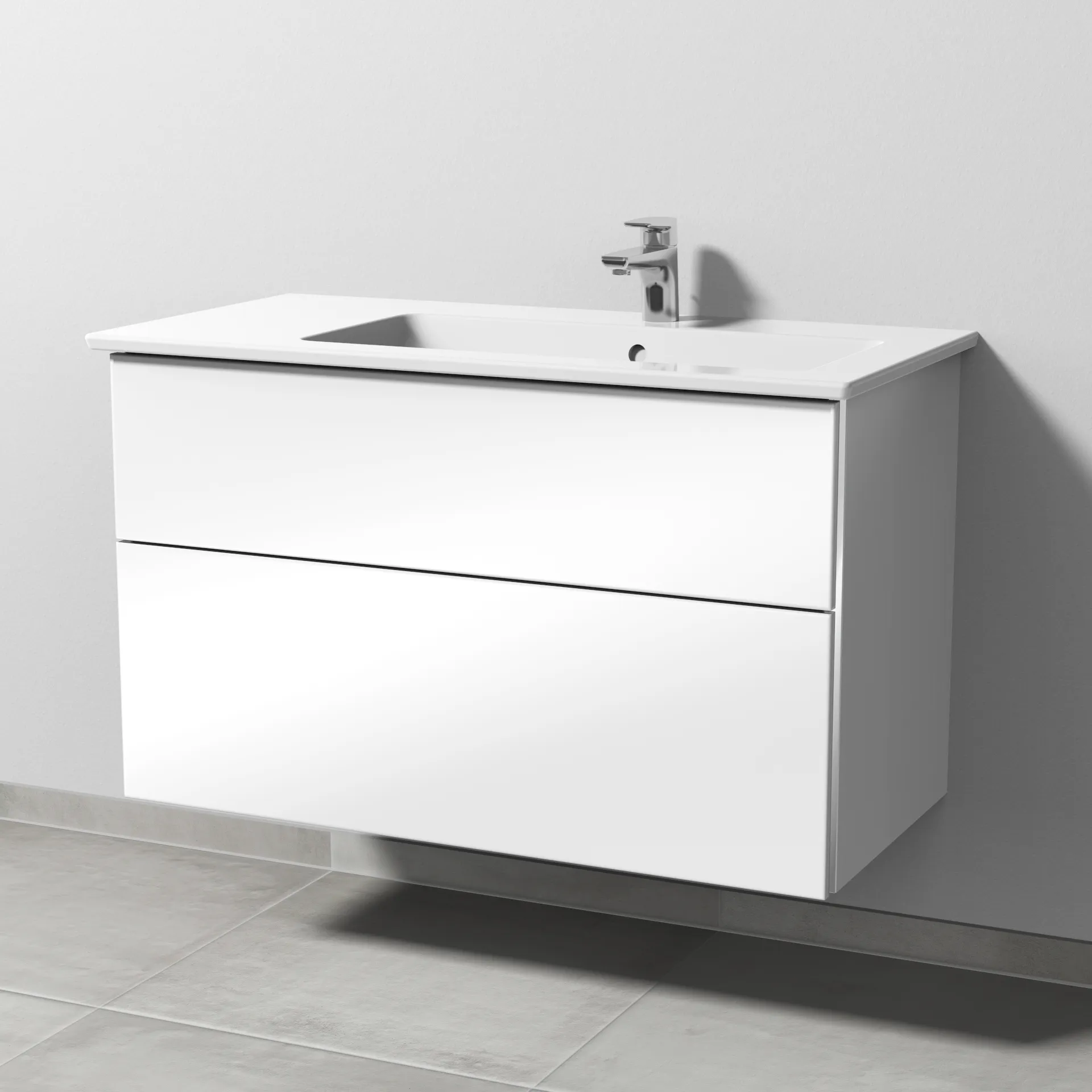 Sanipa Keramik-Waschtisch-Set mit Waschtischunterschrank „3way“ 95,5 × 47,8 × 59,1 cm in Weiß (glanz), rechts