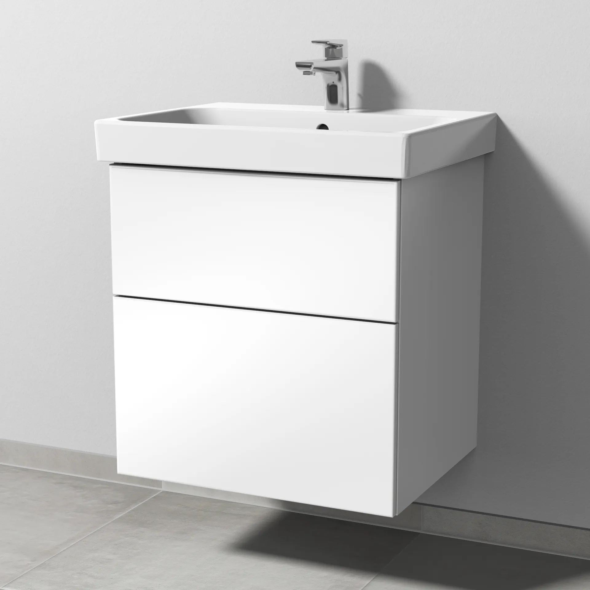 Sanipa Waschtischunterschrank „3way“ 550 × 588 × 453 mm in Weiß (glanz), mit Hahnlochbohrung, Becken mittig