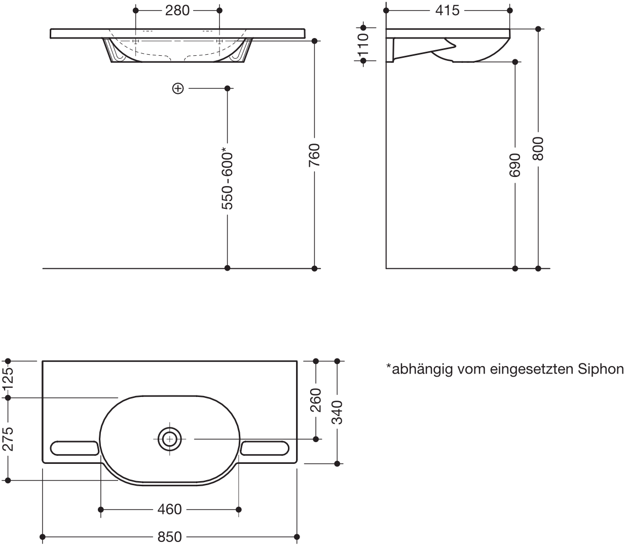 Wandwaschtisch 85 × 41,5 × 11 cm