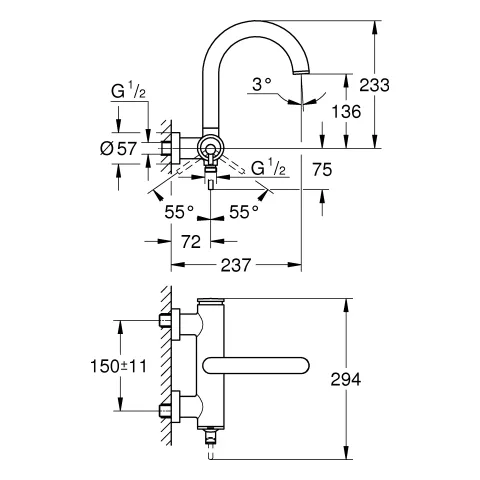 Einhand-Wannenbatterie Atrio 24367, Wandmontage, eigensicher, chrom Einhand-Wannenbatterie Atrio 24367, Wandmontage, eigensicher, chrom