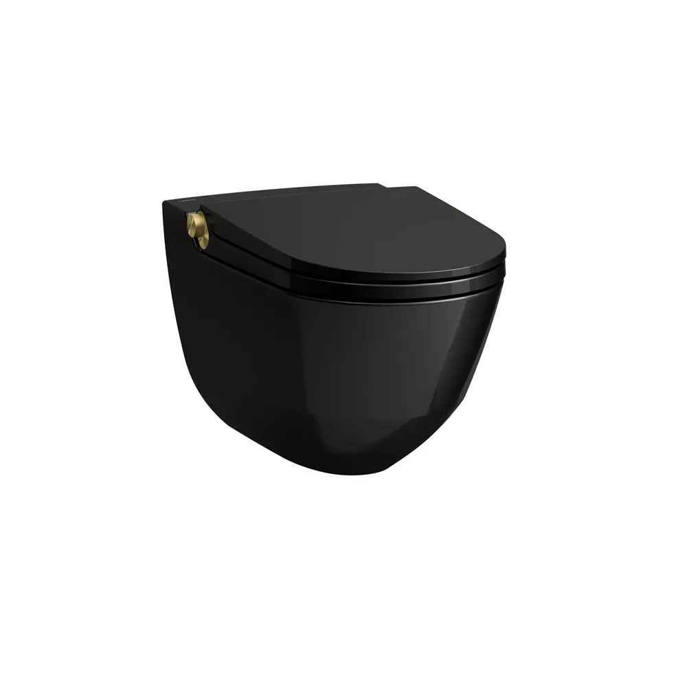 Laufen Wand-Dusch-Tiefspül-WC „Cleanet Riva“ 395 × 415 × 600 mm in Schwarz (glänzend), Sichtteile Blassgold matt, Befestigung verdeckt