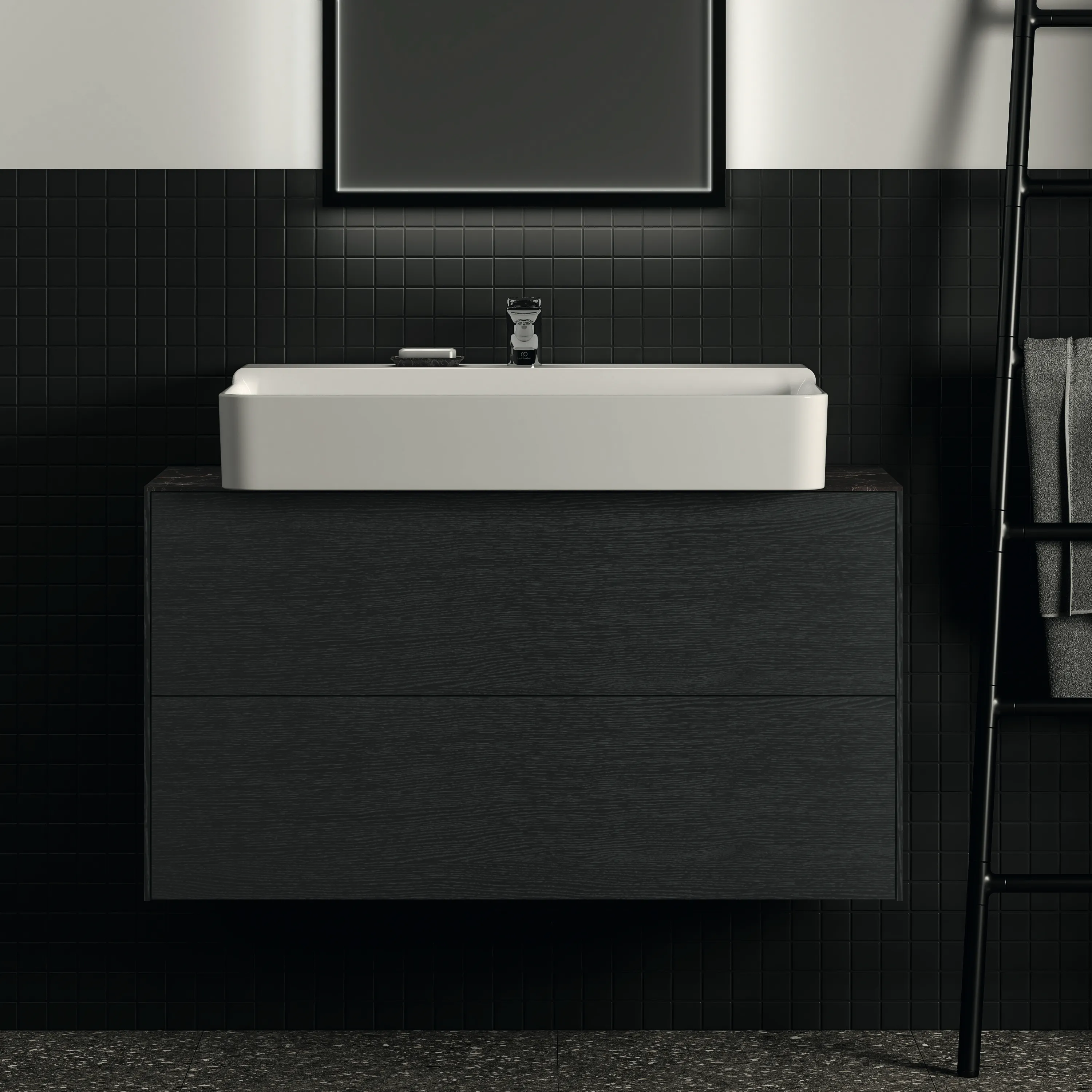 Ideal Standard Waschtischunterschrank „Conca“ 100 × 54 × 37,3 cm Eiche geflammt Furnier Ideal Standard Waschtischunterschrank „Conca“ 100 × 54 × 37,3 cm Eiche geflammt Furnier